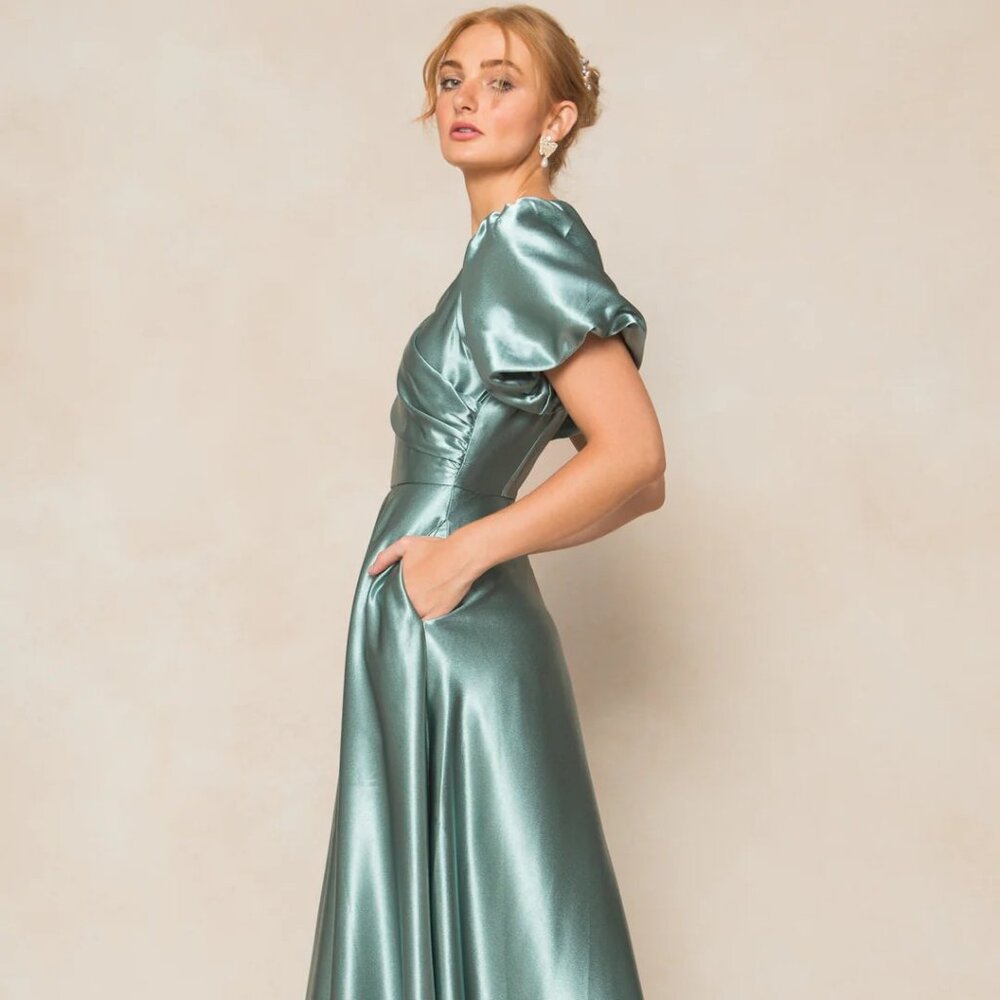 Ivy City Seaglass Satin Woman's Bridesmaid Dress!  NWT! - Picture 2 of 6